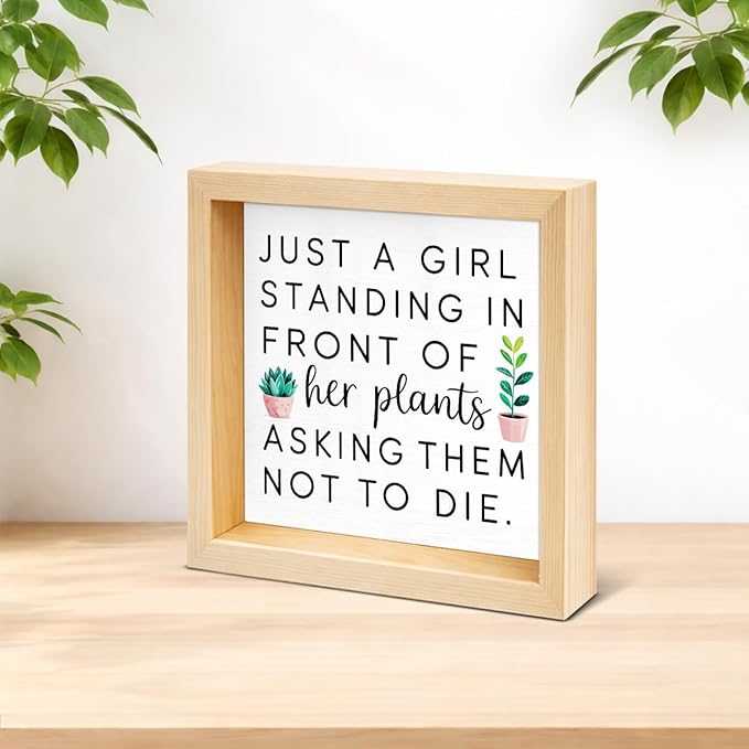 Cute Plant Decor Sign for Girl - Office Gift for Lady Plant Lover - Double-sided Cactus Decor for Tiered Tray Table Desk Shelf Decoration