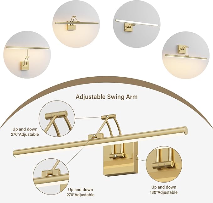 Tipace Hard-Wired LED Picture Light Fixtures,3CCT Dimmable Metal Artwork Display Lamp with Remote Control,Gold Modern Gallery Lights Wall Lights for Picture Display