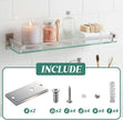 3 Pack 20 Inch Glass Bathroom Shelves for Wall, Wall Mount Glass Shelves with Stainless Steel Rail, Modern Floating Bathroom Shelf Organizer, Rectangular Room Decor for Sink, Over Toilet