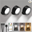 LED Wall Mounted Lights, Rechargeable Wall Sconces with Remote & Touch Control, 3 Color Temperatures 360° Rotation Dimmable Cordless Wall Light for Bedroom Study Reading Bedside (Black, 3 Pack)