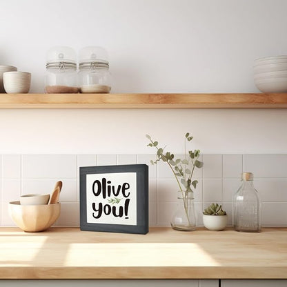 Olive You Signs, Home Kitchen Decor, Box Sign Wood Desk Sign Decors, Cute Kitchen Decor for Shelf, Olive Branch Sign, Farmhouse Decors, Home Bar Decor B