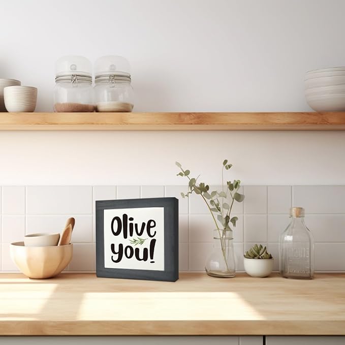 Olive You Signs, Home Kitchen Decor, Box Sign Wood Desk Sign Decors, Cute Kitchen Decor for Shelf, Olive Branch Sign, Farmhouse Decors, Home Bar Decor B