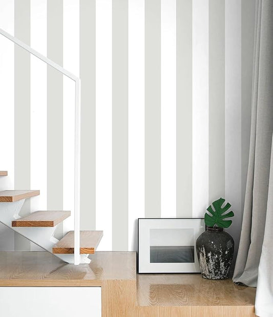 Guvana 17.7"x118" Grey and White Wallpaper Striped Peel and Stick Wallpaper Gray Self-Adhesive Contact Paper Modern Removable Wall Paper for Bedroom Wall Covering