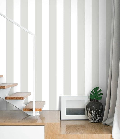 Guvana 17.7"x472" Grey and White Peel and Stick Wallpaper Striped Contact Paper Modern Self-Adhesive Wallpaper Gray Striped Waterproof Wall Paper for Bathroom Bedroom Decor
