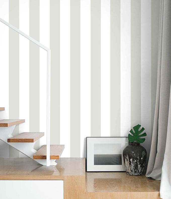 Guvana 17.7"x472" Grey and White Peel and Stick Wallpaper Striped Contact Paper Modern Self-Adhesive Wallpaper Gray Striped Waterproof Wall Paper for Bathroom Bedroom Decor