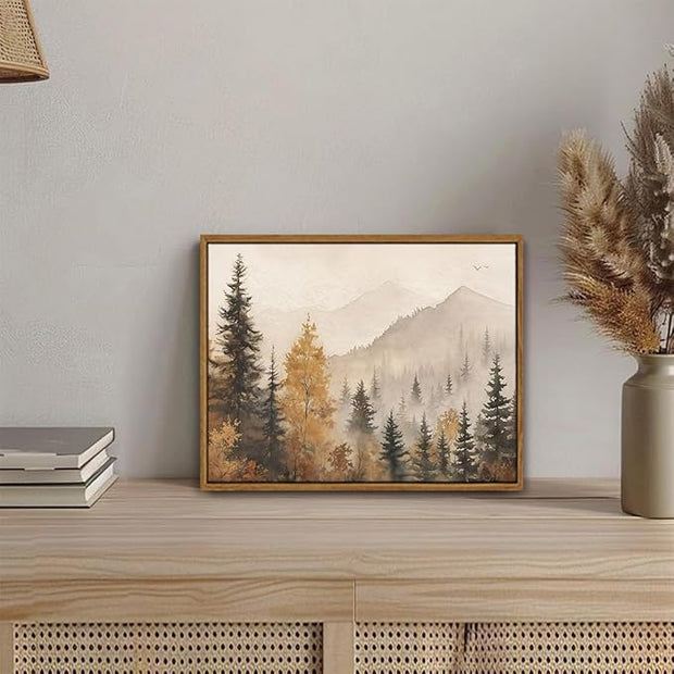 OIQArtOIQ Vintage Framed Wall Art Autumn Mountain Landscape Canvas Art Prints Fall Forest Rustic Farmhouse Pictures Wall Decor Modern Cottagecore Paintings Artwork For Bedroom Bathroom Living Room