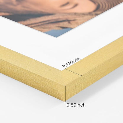 Vittanly 11x14 Picture Frames Set of 4, Display Pictures 8x10 with Mat or 11x14 without Mat, Gallery Wall Frame for Wall or Tabletop Display, Engineered Wood with Shatter Resistant Plexiglass, Gold