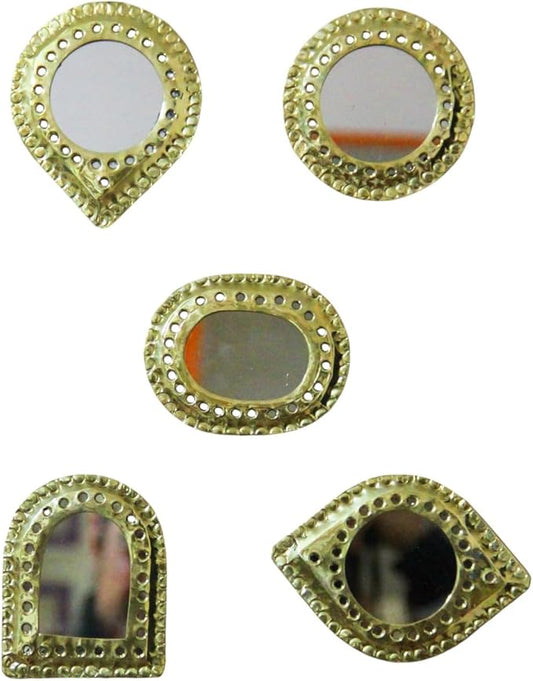 Set of 5 Small Decorative Wall Mirrors – Gold Brass Handmade Mirror Set | Round, Arch, Oval, Octagon, Eye Shapes | Living Room, Bedroom, Home Wall Decor (5, Rounded Edges)