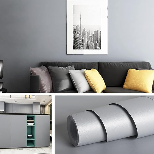 Livelynine 15.8"x394" Gray Wallpaper Peel and Stick for Bedroom Walls Grey Contact Paper for Cabinets Removable Wall Paper Bathroom Cabinet Wallpaper Waterproof Kitchen Vinyl Wrap Desk Shelves Locker