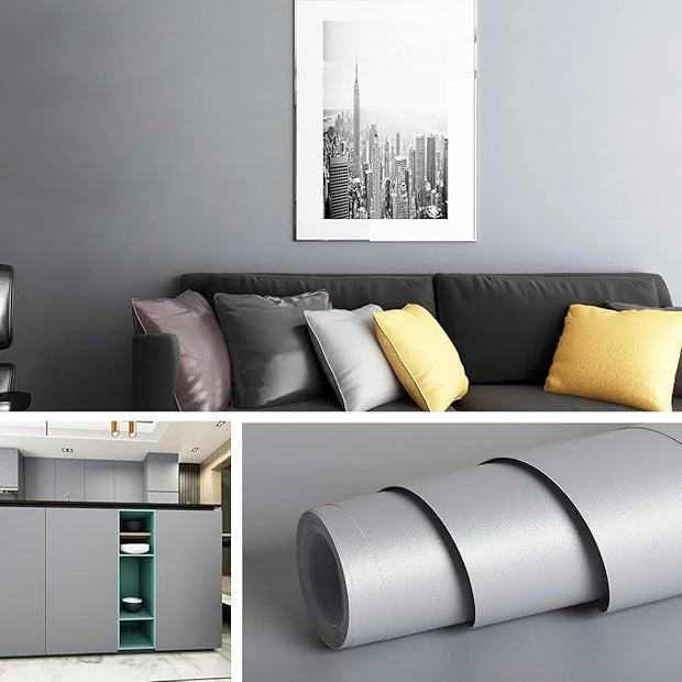 Livelynine 15.8"x394" Gray Wallpaper Peel and Stick for Bedroom Walls Grey Contact Paper for Cabinets Removable Wall Paper Bathroom Cabinet Wallpaper Waterproof Kitchen Vinyl Wrap Desk Shelves Locker
