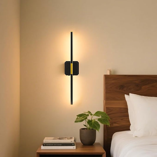 Battery Operated Wall Sconce Detachable 360°Rotate, Wireless Wall Lamp 3000-6500K Dimmable, 10000mAh Rechargeable Wall Light for Bedroom, Living Room，28.3" Black Gold (1 Pack)