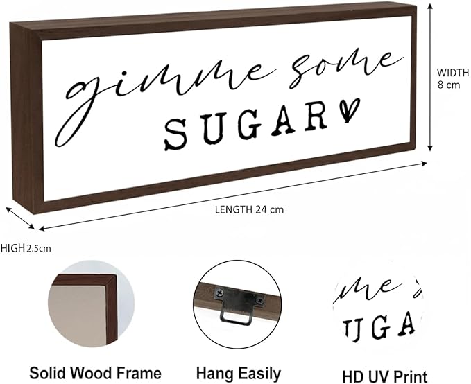 Gimme Some Sugar Sign, Kitchen Wood Decor, Decorative Wooden Tables Sign, Framed Wood Signs for Cafe Home Bar Decor, Coffee Bar Decoration, Desk Decors Art. Farmhouse Shelves Decoration