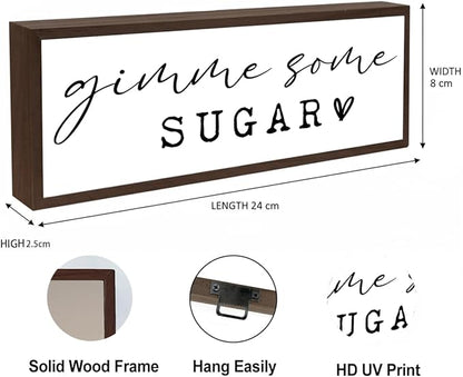Gimme Some Sugar Sign, Kitchen Wood Decor, Decorative Wooden Tables Sign, Framed Wood Signs for Cafe Home Bar Decor, Coffee Bar Decoration, Desk Decors Art. Farmhouse Shelves Decoration