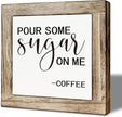 Coffee Bar Decor, Funny Pour Some Sugar on Me Wooden Box Sign, Freestanding Home Decor, Coffee Decorations for Cafe Bar, for Wall Table Top Desk Decoration 5.9×5.9 inch