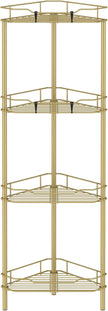 4 Tier Floor Standing Corner Shower Caddy Organizer Shelf with Hooks, Bathroom Shelves Stand Rack, Gold