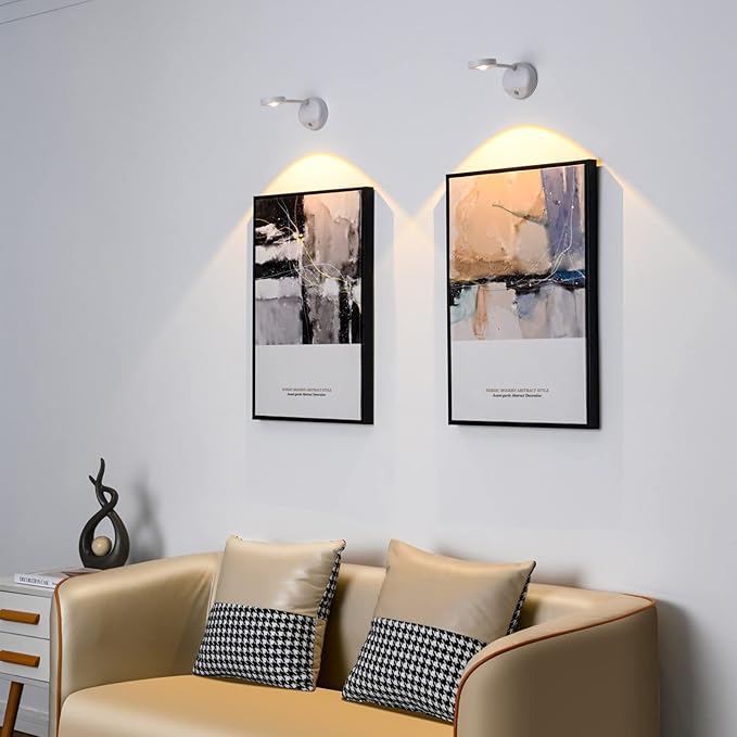 Wireless Picture Light Battery Operated Set of 2, Painting Light with Motion Sensor and Rotatable Tube, Stepless Dimming Art Display Light for Picture Frame