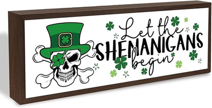 Funny St Patricks Day Decor, Skeleton Man Sign, Shamrock Decor, St Patricks Day Decoration for Home Office Coffee Bar Club, Farmhouse Framed Plaque Signs, 9.5x3.1x1 inches