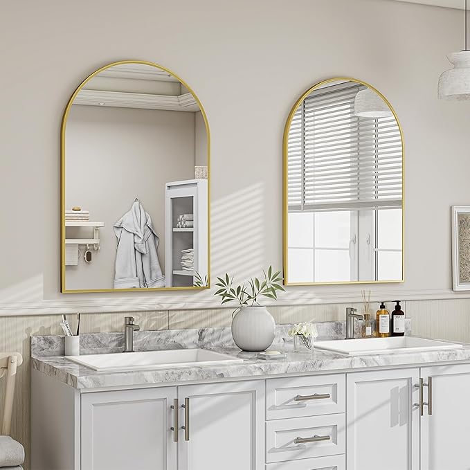 26x38 inch Arch Wall Mirror, Gold Arched Bathroom Vanity Mirrors for Over Sink, Metal Frame Room Wall Decor Haning or Leaning for Entryway, Bedroom, Living Room