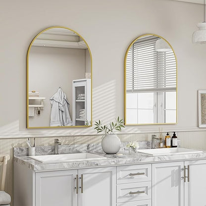 26x38 inch Arch Wall Mirror, Gold Arched Bathroom Vanity Mirrors for Over Sink, Metal Frame Room Wall Decor Haning or Leaning for Entryway, Bedroom, Living Room