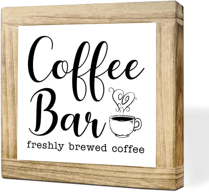 Vintage Coffees Bar Signs Coffee Bar Freshly Brewed Farmhouse Cafe Sign Handcrafted Wood Sign Rustic Cafe Style Wall Decor For Kitchen Office Display Perfect Coffee Lover Gift Square Wood 5.9x5.9 Inch