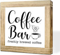 Vintage Coffees Bar Signs Coffee Bar Freshly Brewed Farmhouse Cafe Sign Handcrafted Wood Sign Rustic Cafe Style Wall Decor For Kitchen Office Display Perfect Coffee Lover Gift Square Wood 5.9x5.9 Inch