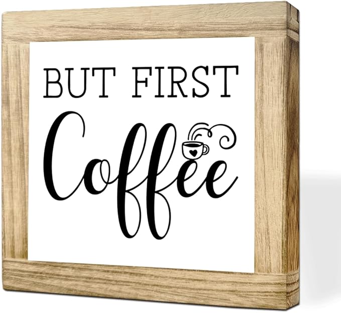 Wood Coffee sign But First Coffee Humorous Coffees Plaque Handmade Wooden Sign For Home Office Kitchen Decoration Rustic Cafe Bar Decor Funny Wall Art Ideal Gift For Coffees Lover 5.9x5.9 inches