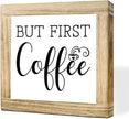 Wood Coffee sign But First Coffee Humorous Coffees Plaque Handmade Wooden Sign For Home Office Kitchen Decoration Rustic Cafe Bar Decor Funny Wall Art Ideal Gift For Coffees Lover 5.9x5.9 inches