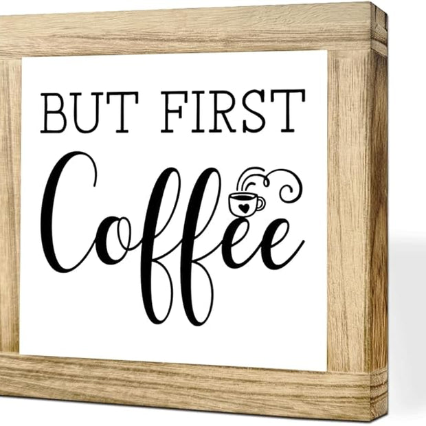 Wood Coffee sign But First Coffee Humorous Coffees Plaque Handmade Wooden Sign For Home Office Kitchen Decoration Rustic Cafe Bar Decor Funny Wall Art Ideal Gift For Coffees Lover 5.9x5.9 inches