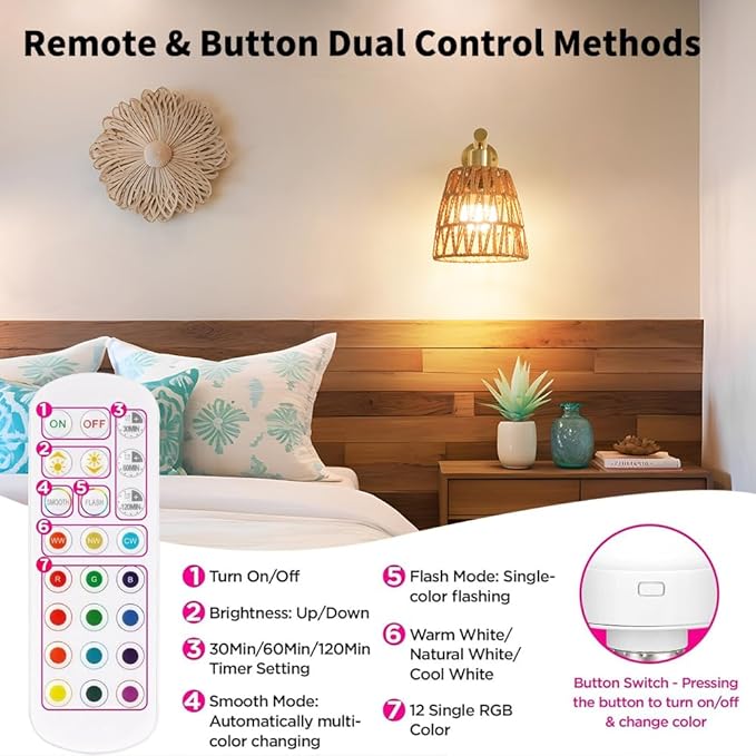 Battery Operated Wall Sconce Set of 2, Gold Battery Wall Sconces, USB Rechargeable Wall Lights with 2500mAh Dimmable Bulbs and Remote, RGB 15 Colors Wireless Wall Lamps for Bedroom Living Room Hallway