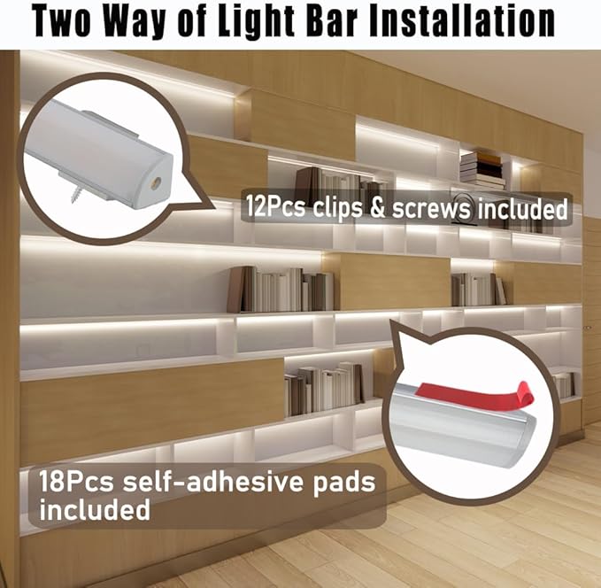 12" V-Shape Diffused LED Light Bars Kit,Aluminum Channel Lights with Touch Sensor for Under Cabinet,Gun Safe,Closet,Under Counter,Book Shelf,Display Showcase,3000K Warm White,4Pcak