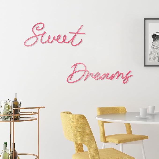Zzbakress Sweet Dreams Wall Decor Metal Wall Art Large Modern Living Room Farmhouse Sign for Bedroom Black Metal Wall Art for Office and Home Wall Decor (Pink, Farmhouse)