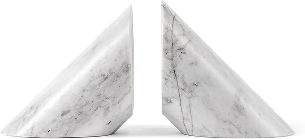 Fox Run 100% Natural Polished Marble Bookends, White, Set of 2, Angled