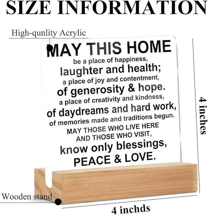 House Warming Decoration Gifts Acrylic Sign, May This Home Acrylic Sign Desk Accessories Decor, Clear Desk Decorative Sign for Dorm Room Home Bedroom Decor，Housewarming Gifts for Women, Man, New House