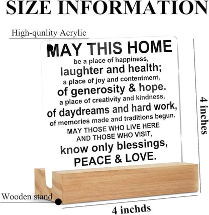 House Warming Decoration Gifts Acrylic Sign, May This Home Acrylic Sign Desk Accessories Decor, Clear Desk Decorative Sign for Dorm Room Home Bedroom Decor，Housewarming Gifts for Women, Man, New House