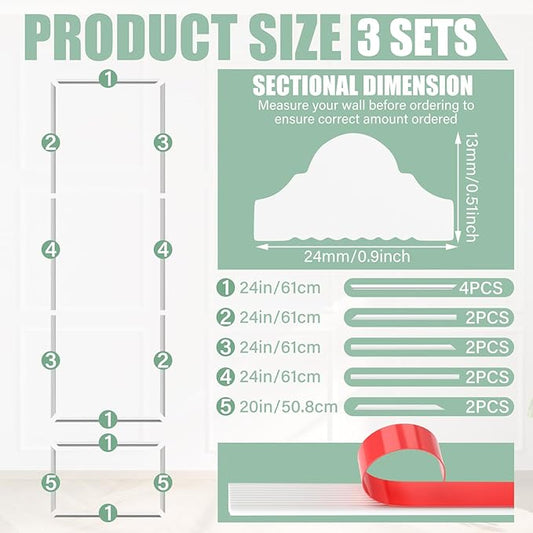 Pangda Peel and Stick Wall Molding Kit, 3D Premade Accent Molding Wainscoting Panel for Interior Wall Moulding Decor, Ready to Assemble Wainscoting Accent Panel(3 Set,24 x 72 in)