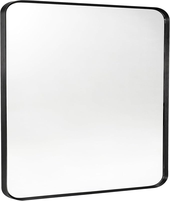 Black Metal Framed Bathroom Mirror for Wall, Brushed Matte Black Rounded Corner Rectangular Bathroom Vanity Mirror, Anti-Rust, Tempered Glass (30