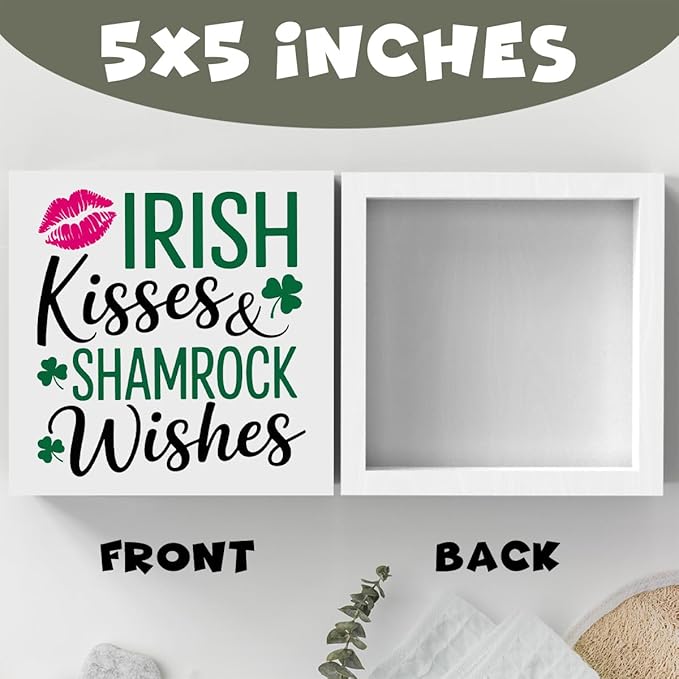 Irish Blessing Kisses Decor St Patricks Day Decorations Rustic Wood Sign Home Tabletop Shelf Desk Decor St Patrick's Day Decorations 5 X 5 Inches
