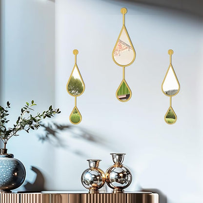 Gold Mirror Wall Decor Modern Tear Drop Shape Decorative Mirror for Bedroom Living Room entryway Hall Fireplace Boho Wall Mirror 3-Pack Mirrors Set
