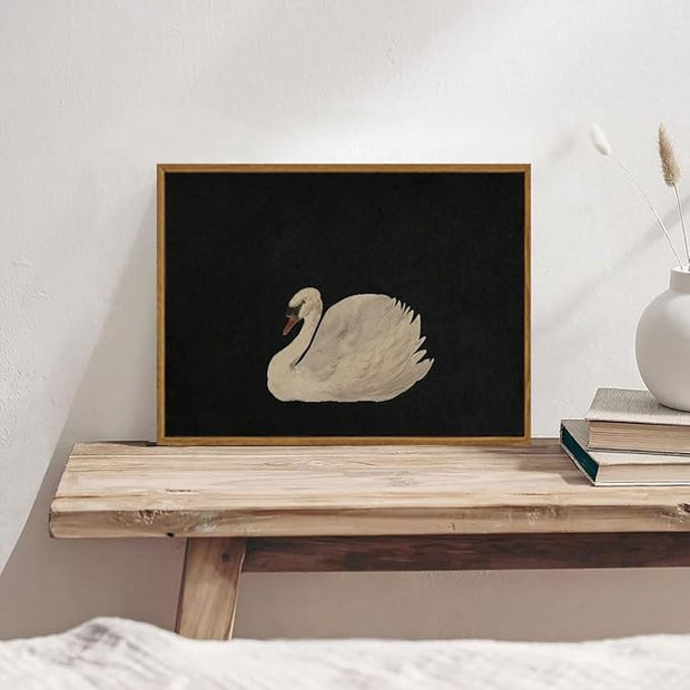 OIQArtOIQ Vintage Framed Wall Art Moody Grace Swan Canvas Art Prints Rustic Farmhouse Pictures Wall Decor Modern Cottagecore Paintings Artwork For Bedroom Kitchen Bathroom Office Living Room