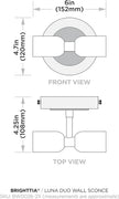 BRIGHTTIA Luna Duo 2 Light Wall Sconce - Mid Century Modern Fixture for Wall & Ceiling - Minimalist Edison Lamp for Hallway and Bathroom Vanity - Matte Black (BW0026-2B)