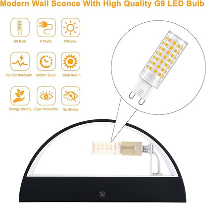 Black Modern LED Wall Sconce (with G9 Bulbs) Hardwired Indoor Wall Lights Set of 2 Up and Down Wall Mount Lamps for Hallways, Bedrooms, Hallways, Living Room 3000K Warm White