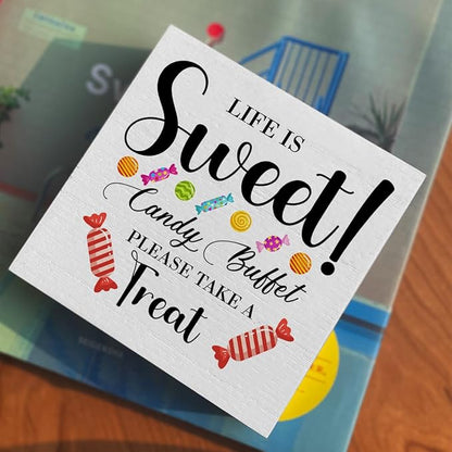 Candy Lover Artwork Wood Box Sign Rustic Farmhouse Style Life Is Sweet Candy Buffet Wood Block Plaque 5 X 5 Inches Home Desk Sign Decor for Presents