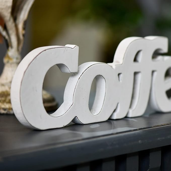 Rustic Distressed White Coffee Sign for Tabletop for 14