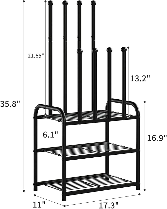 Shoe Rack - 3-Tier Metal Boot Rack Organizer for Entryway, Closet & Garage, Free Standing Shoe Shelf for Storage Tall Boots, Sneakers, Cowboy Boots, Black (Small - 4 Pairs)