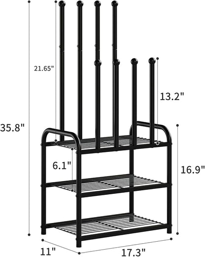 Shoe Rack - 3-Tier Metal Boot Rack Organizer for Entryway, Closet & Garage, Free Standing Shoe Shelf for Storage Tall Boots, Sneakers, Cowboy Boots, Black (Small - 4 Pairs)