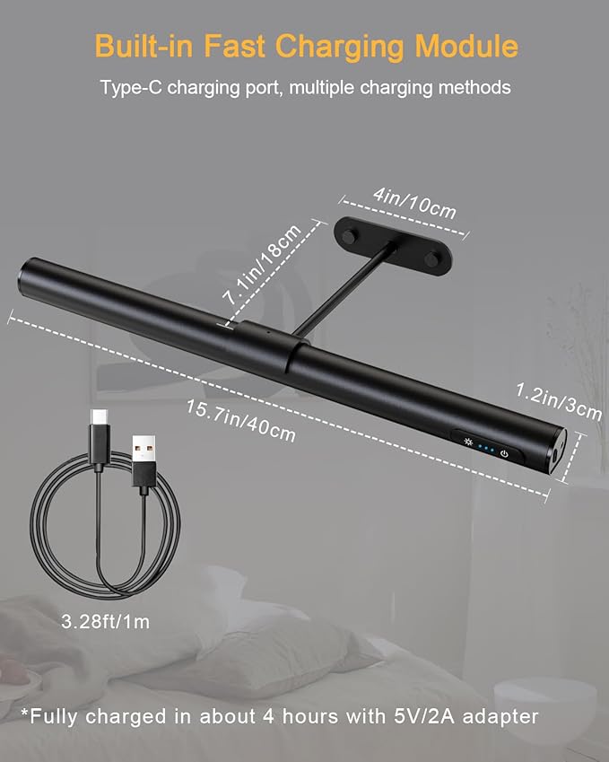 GOVSSING Picture Lights for Wall - 4000mAh Rechargeable Battery Wireless Picture Light with Remote, 3 Color Temps & Brightness Adjustable, 15.7” Rotatable Art Light, Memory & Timer Functions, Black