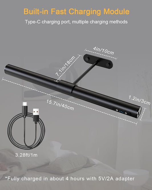 GOVSSING Picture Lights for Wall - 4000mAh Rechargeable Battery Wireless Picture Light with Remote, 3 Color Temps & Brightness Adjustable, 15.7” Rotatable Art Light, Memory & Timer Functions, Black