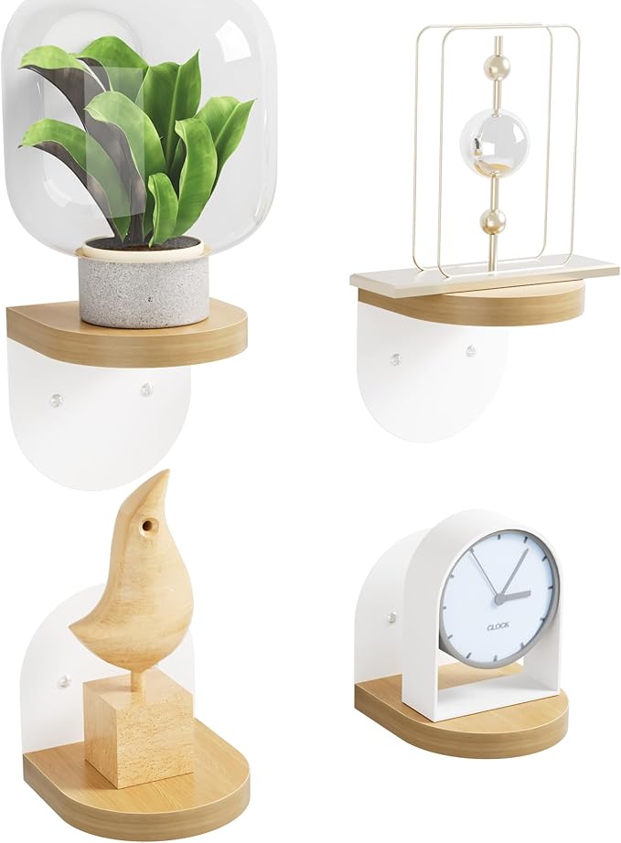 SAYAYO Small Floating Shelves for Wall Storage, 4 x 4 Inch Wall Shelves for Bedroom Decor, Mini Display Wood Shelf Organizer with White Base for Living Room, Office, Balcony, Rustic Brown，4 Pcs