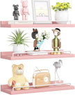 Pink and White Floating Shelves, Kawaii Room Decor Wall Shelves - Set of 3 for Living Room, Bedroom, Kitchen, Picture Frames, Plants