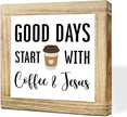 Coffee Sign Decor for Coffees Bar Good Days Start with Coffee & Jesus Wood Farmhouse Wall Sign Inspirational Cafe Bar Decor for Kitchen Home Office Ideal Gift To Christian Coffees Lover 5.9x5.9 Inch